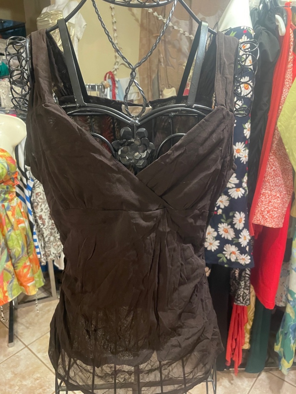 MICHAEL Michael Kors Chocolate Brown Wrap-Front Tank